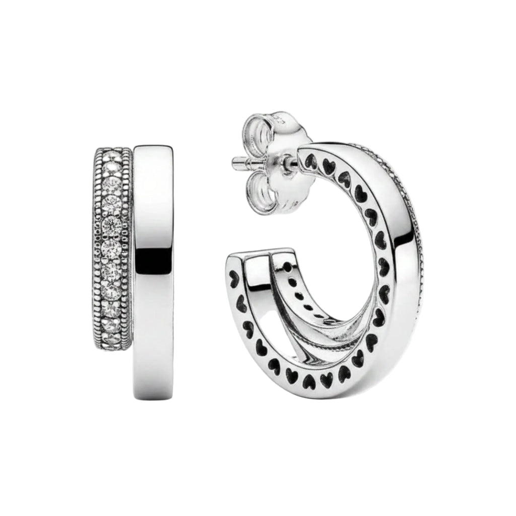 Aretes Argolla Doble Corazones Bañado en Plata