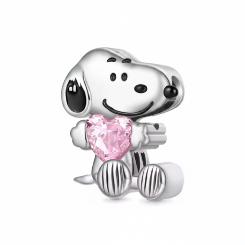 Charm Snoopy con Corazon rosa bañado en plata